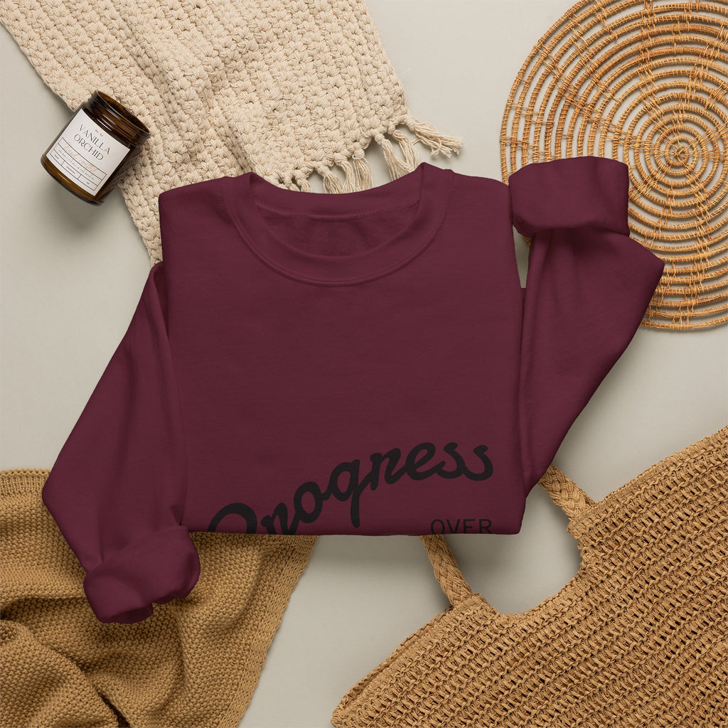 Crewneck Sweatshirt — "Progress Over Perfection" Minimal Motivational Pullover