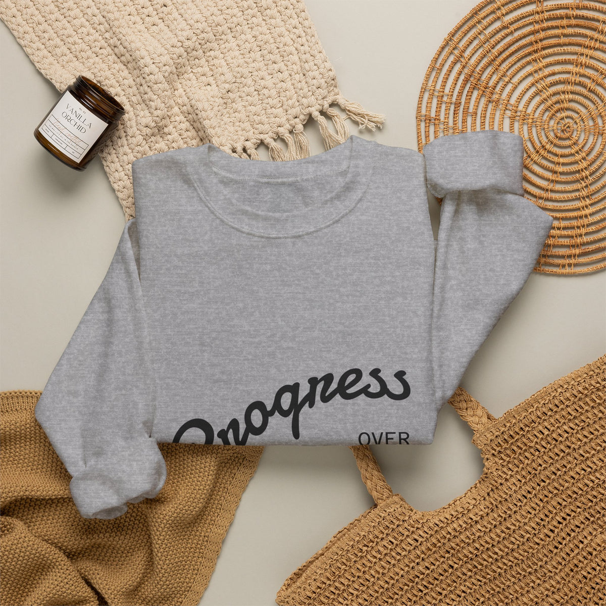 Crewneck Sweatshirt — "Progress Over Perfection" Minimal Motivational Pullover