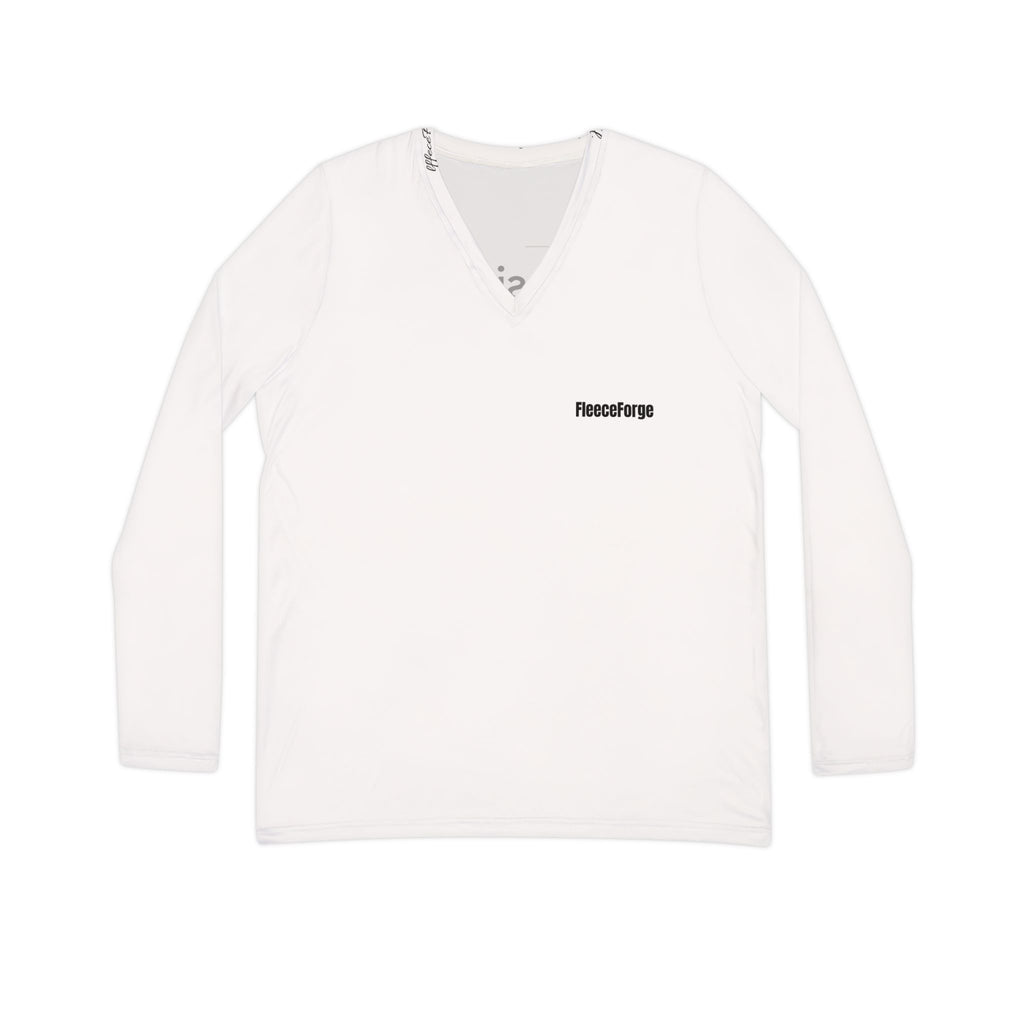 Women’s V-Neck Long Sleeve Shirt – Minimal ‘Fineartorg’ Front, ‘design for you’ Back