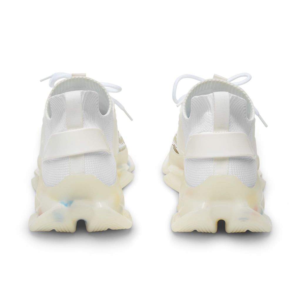 Men's Mesh Sneakers — White Athletic Lace-Up Shoes with Gold Laurel Design