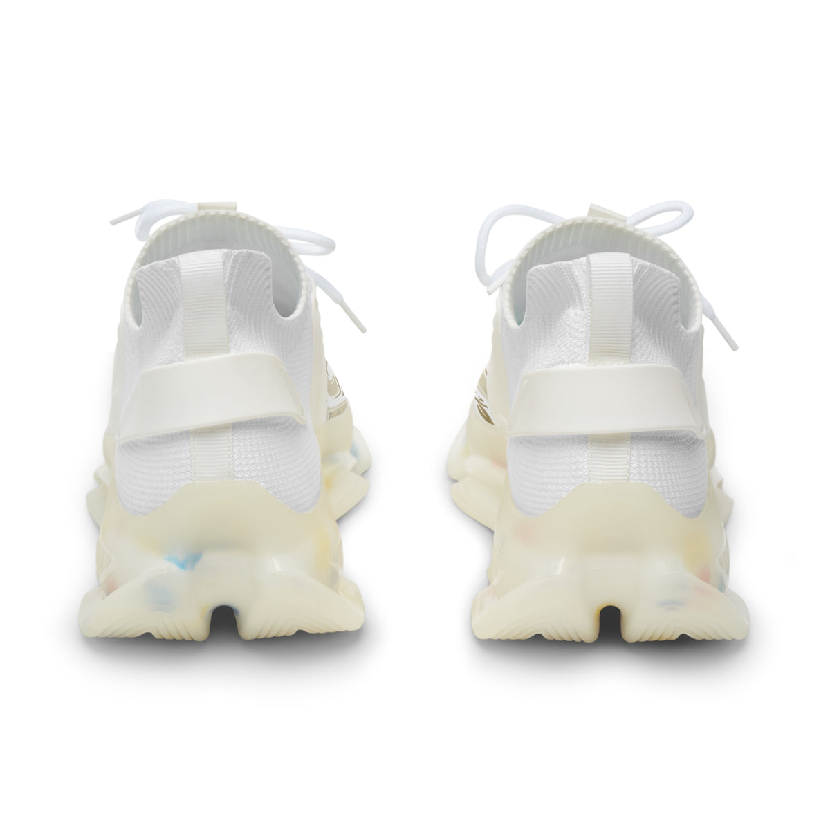 Men's Mesh Sneakers — White Athletic Lace-Up Shoes with Gold Laurel Design