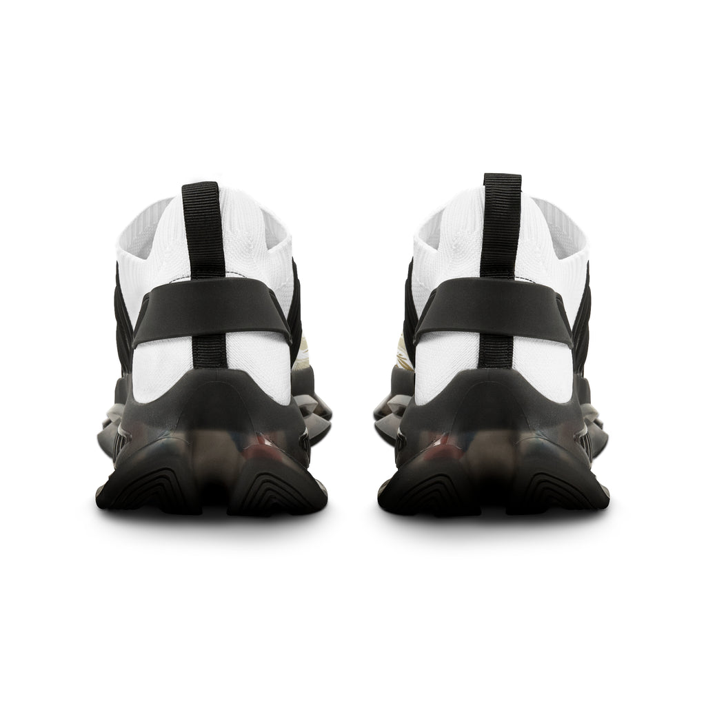 Men's Mesh Sneakers — White Athletic Lace-Up Shoes with Gold Laurel Design