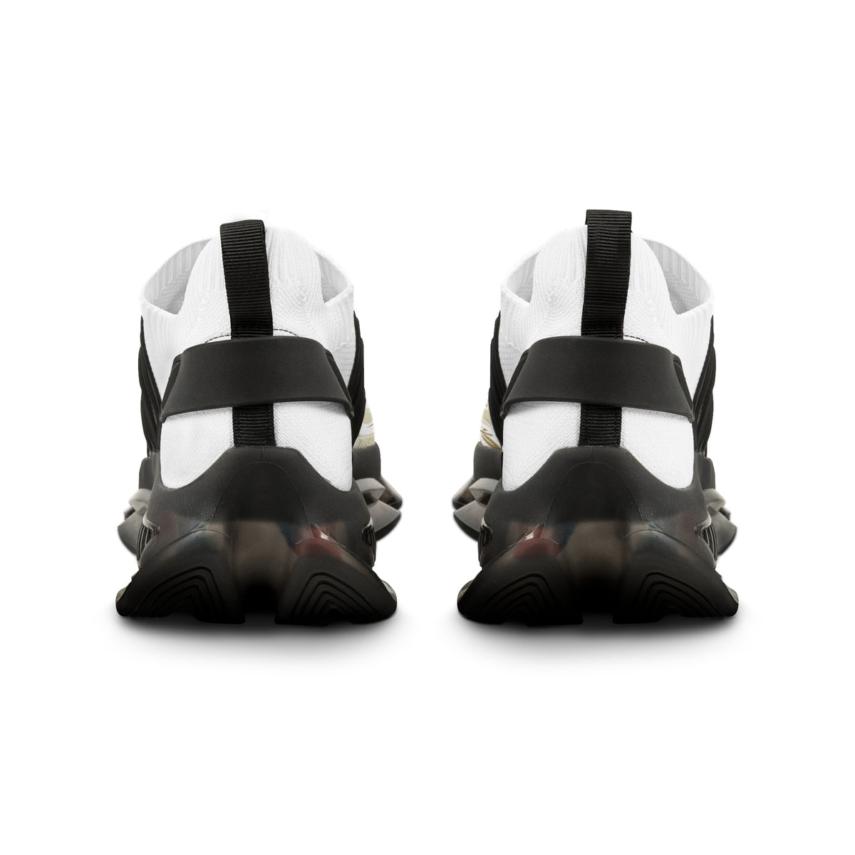 Men's Mesh Sneakers — White Athletic Lace-Up Shoes with Gold Laurel Design