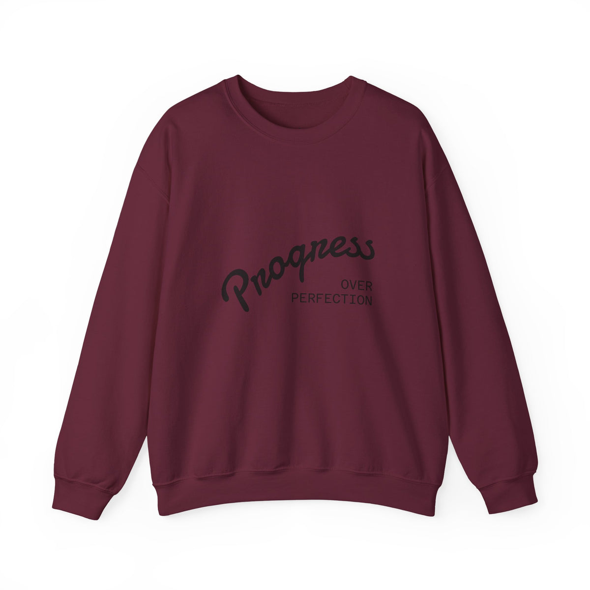 Crewneck Sweatshirt — "Progress Over Perfection" Minimal Motivational Pullover