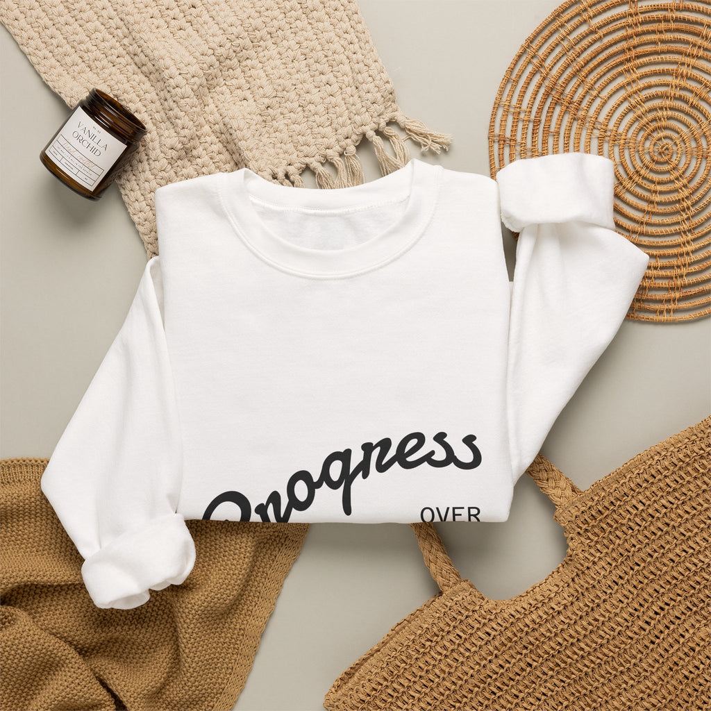 Crewneck Sweatshirt — "Progress Over Perfection" Minimal Motivational Pullover